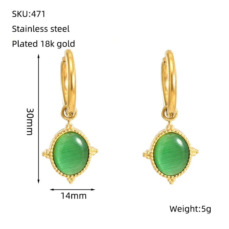 316L Stainless Steel Geometric Cat's Eye Earrings For Women With Electroplating And French Retro Style - Image 6