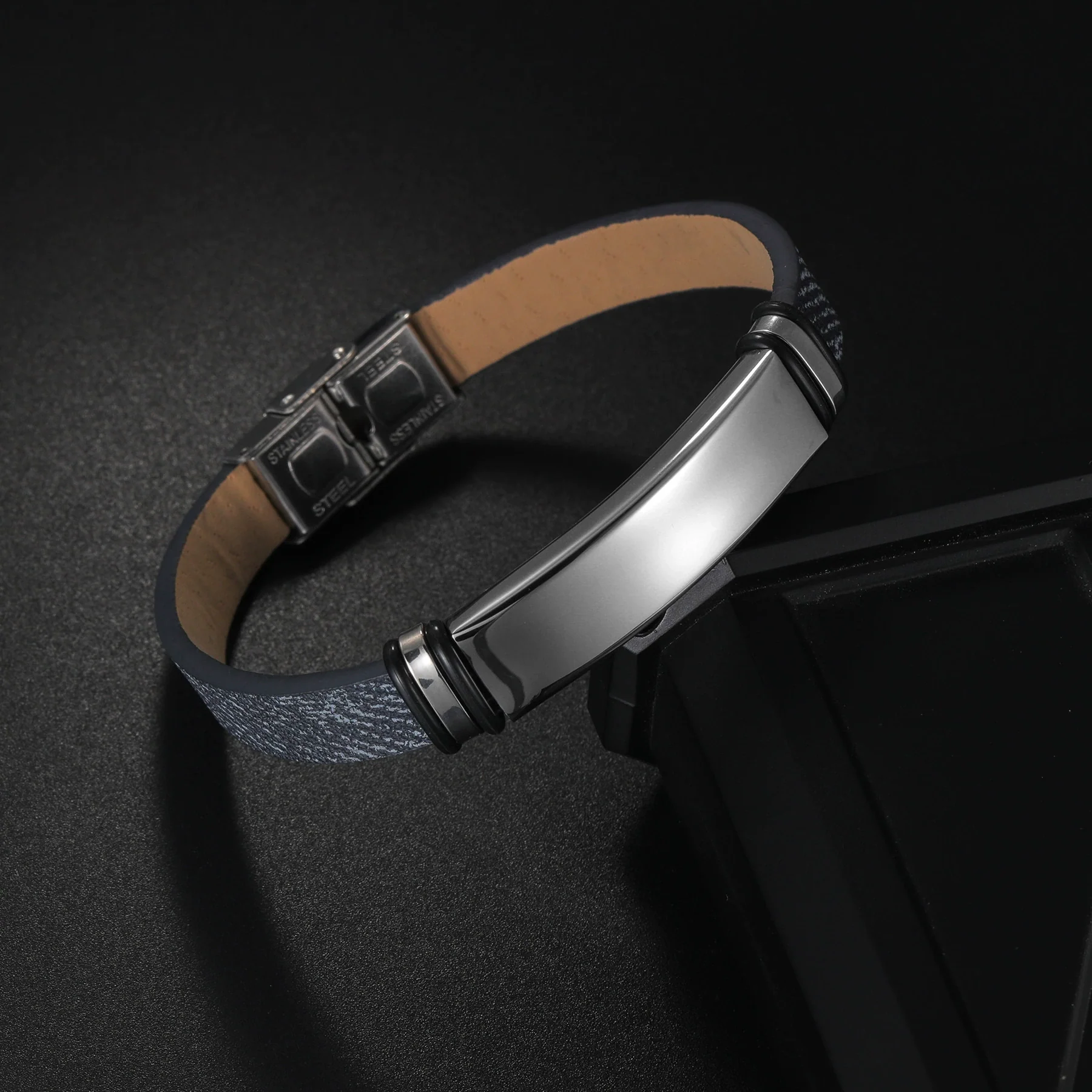 Stainless Steel Geometric Couple Sports Bracelet With Laser Engraving And Polish Design - Image 3