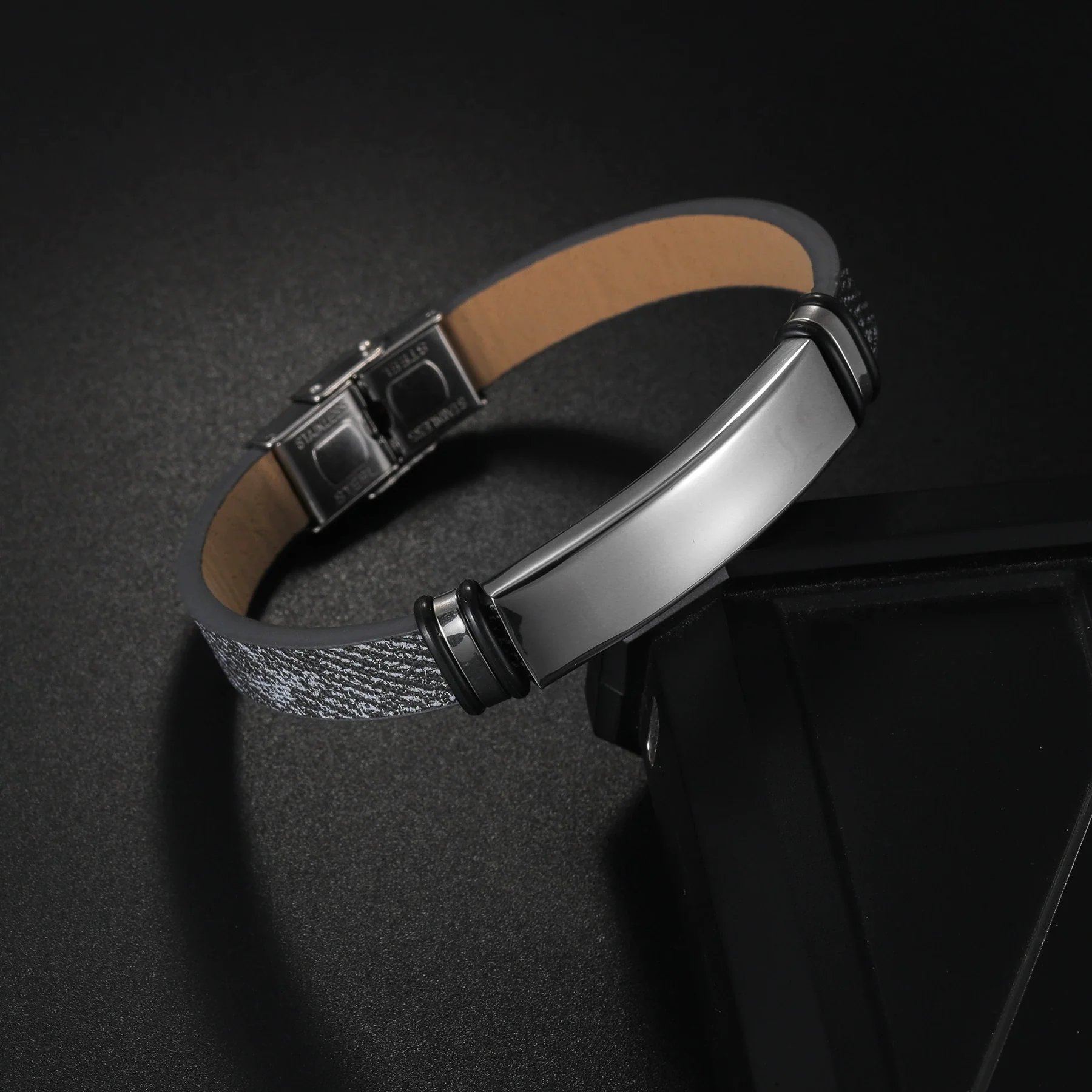Stainless Steel Geometric Couple Sports Bracelet With Laser Engraving And Polish Design - Image 4