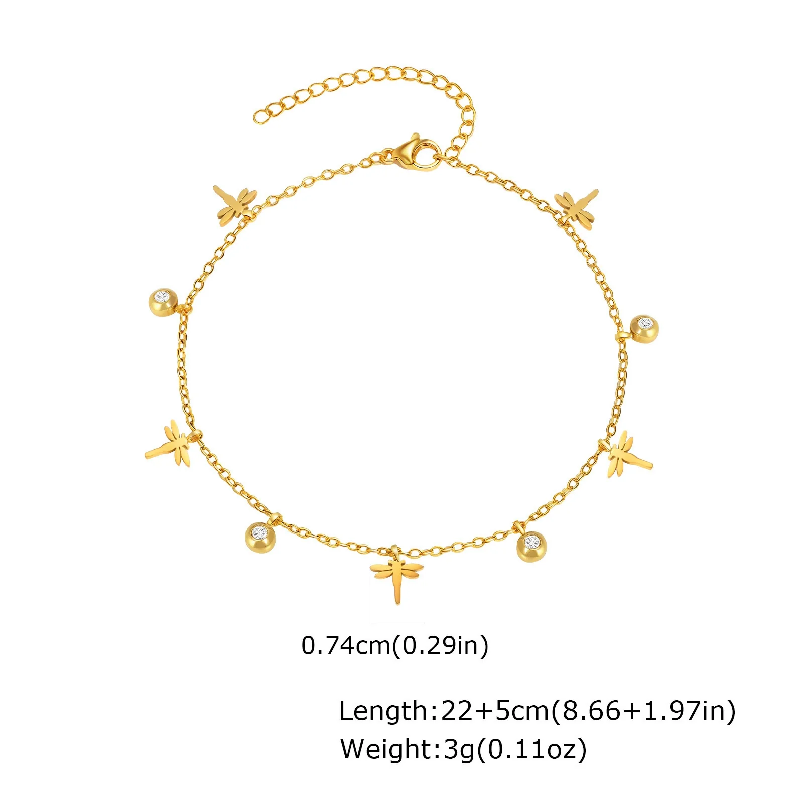Stainless Steel Geometric Crown Butterfly Cross Ball Bead Zircon Anklet For Women - Image 10