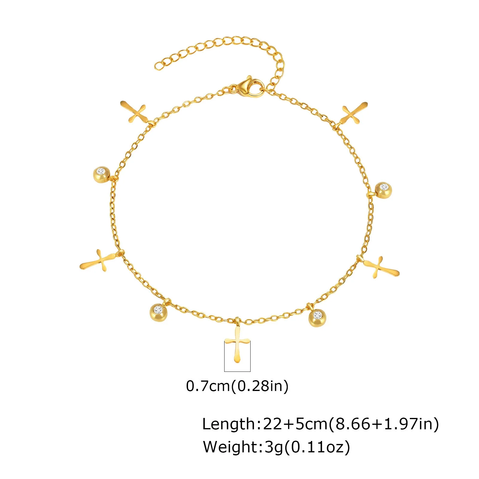 Stainless Steel Geometric Crown Butterfly Cross Ball Bead Zircon Anklet For Women - Image 11