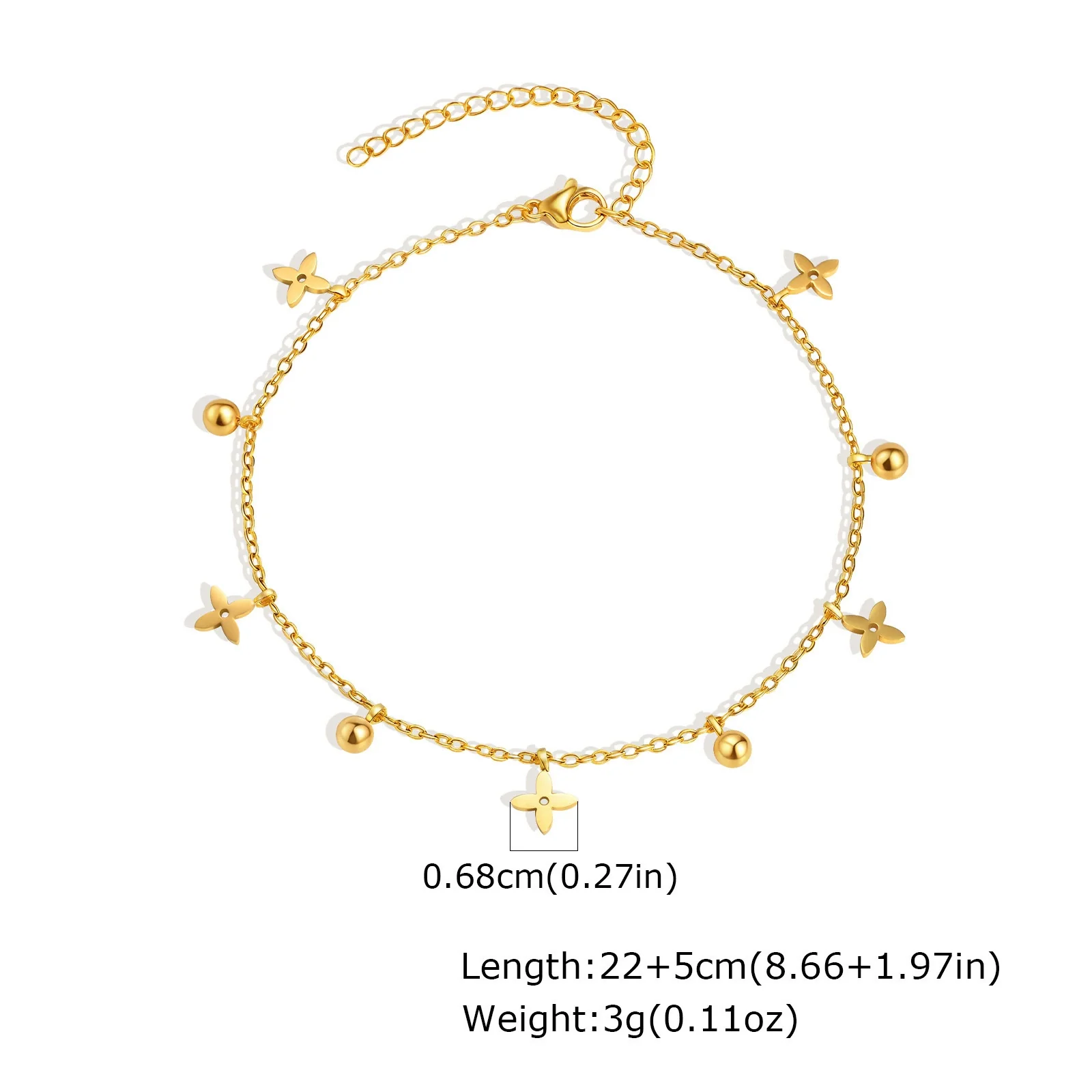Stainless Steel Geometric Crown Butterfly Cross Ball Bead Zircon Anklet For Women - Image 6
