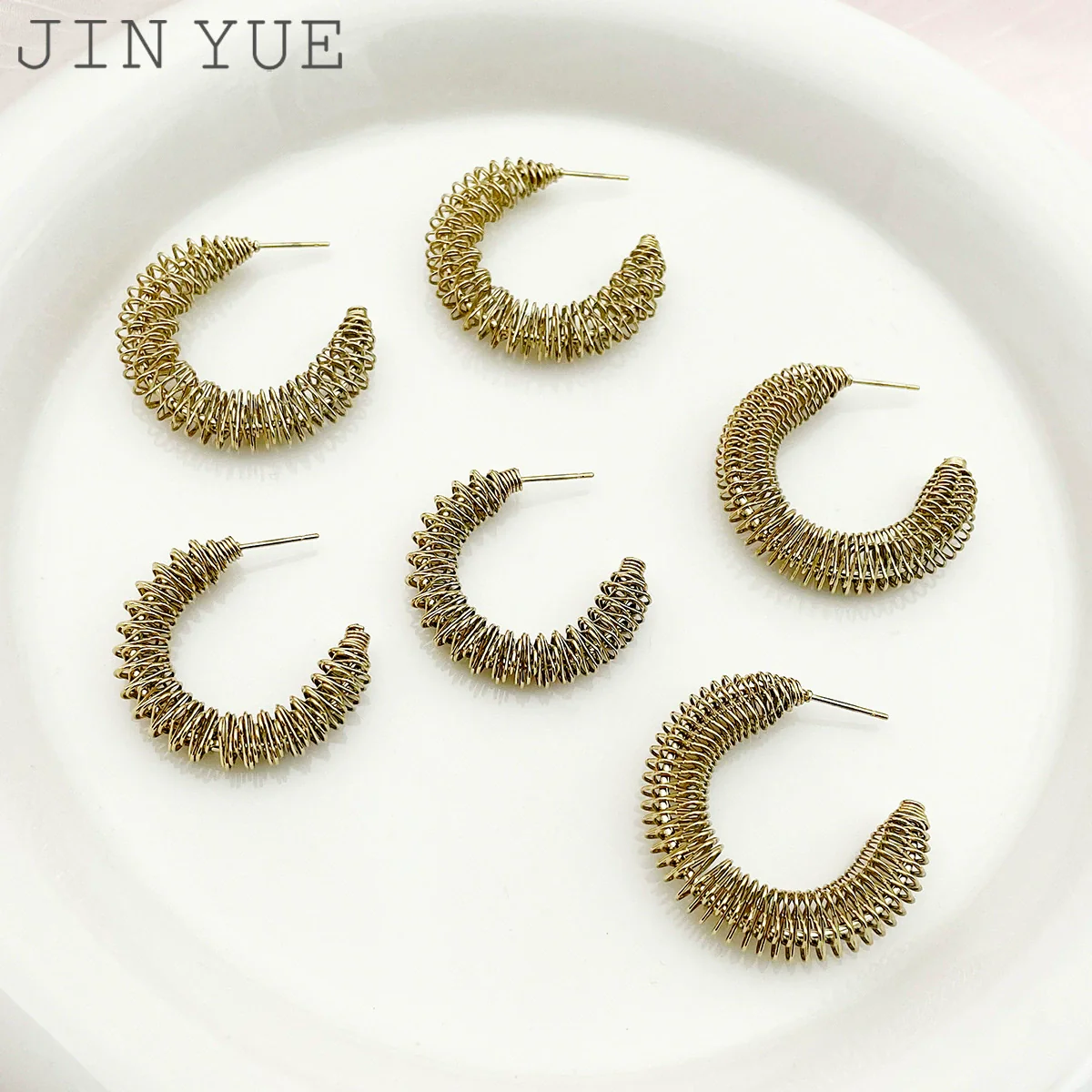 Stainless Steel Geometric Cshaped Coil Spring Hoop Earrings Electroplating Design