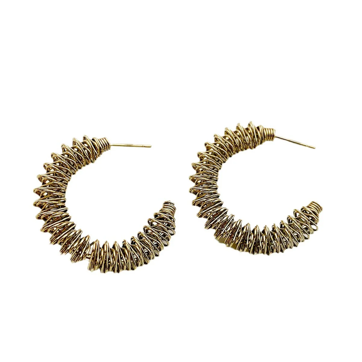 Stainless Steel Geometric Cshaped Coil Spring Hoop Earrings Electroplating Design - Image 5