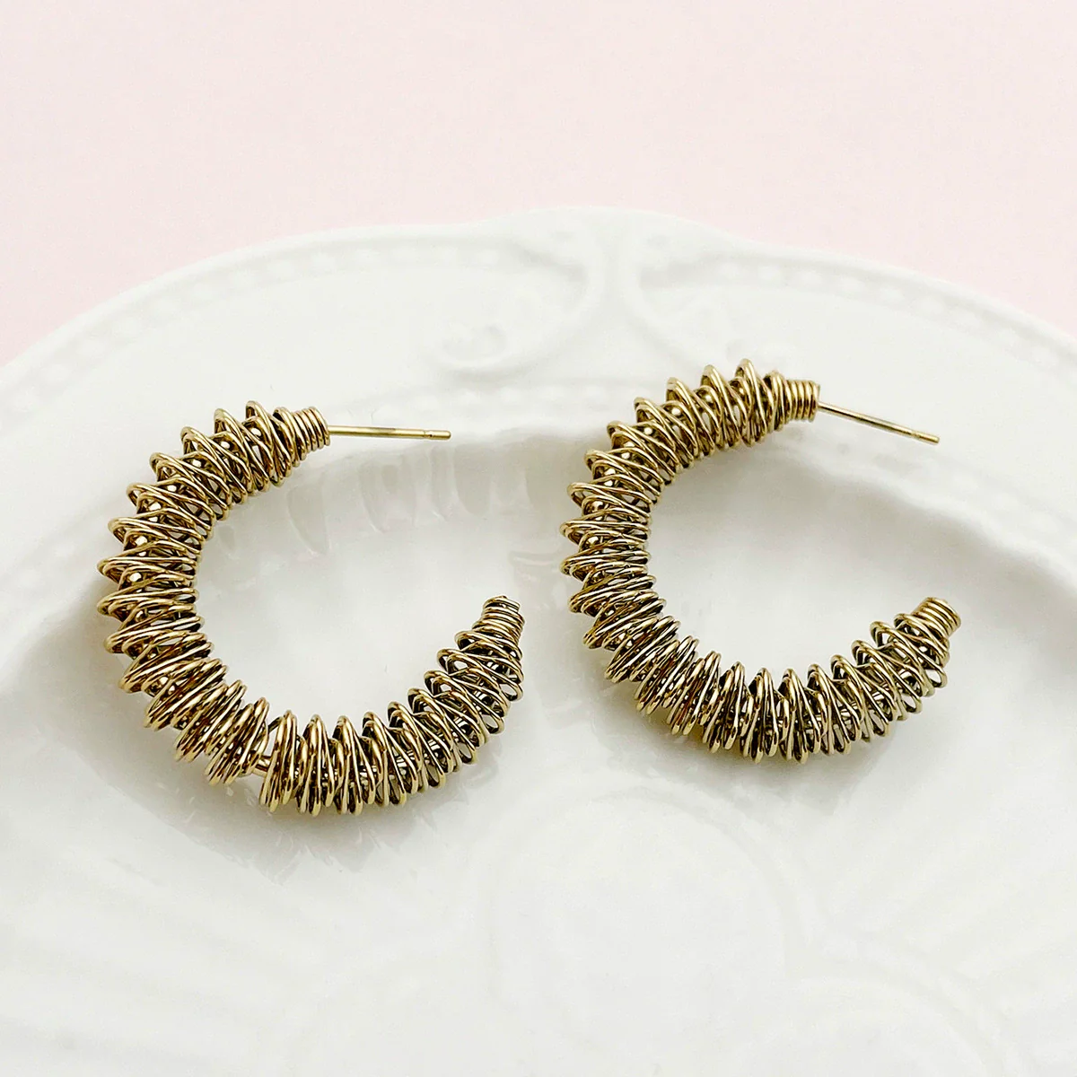 Stainless Steel Geometric Cshaped Coil Spring Hoop Earrings Electroplating Design - Image 6