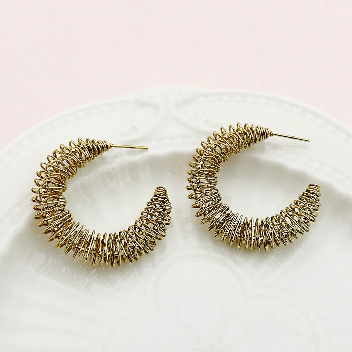 Stainless Steel Geometric Cshaped Coil Spring Hoop Earrings Electroplating Design - Image 8