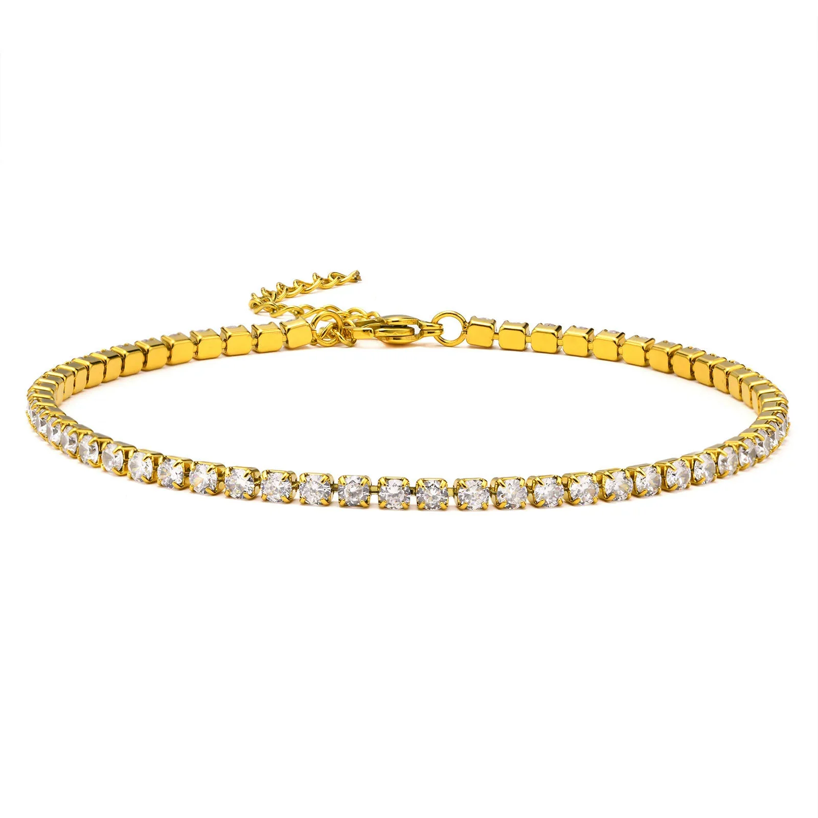 Stainless Steel Geometric Diamond Tennis Bracelet For Women