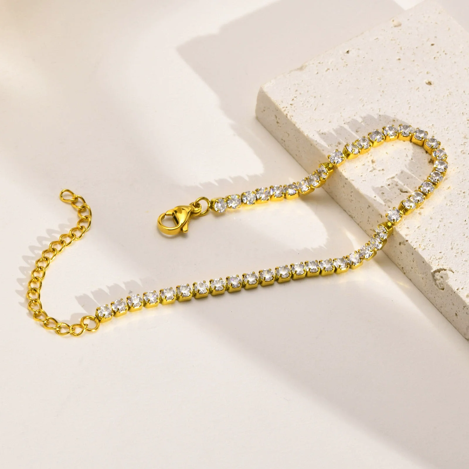 Stainless Steel Geometric Diamond Tennis Bracelet For Women - Image 2