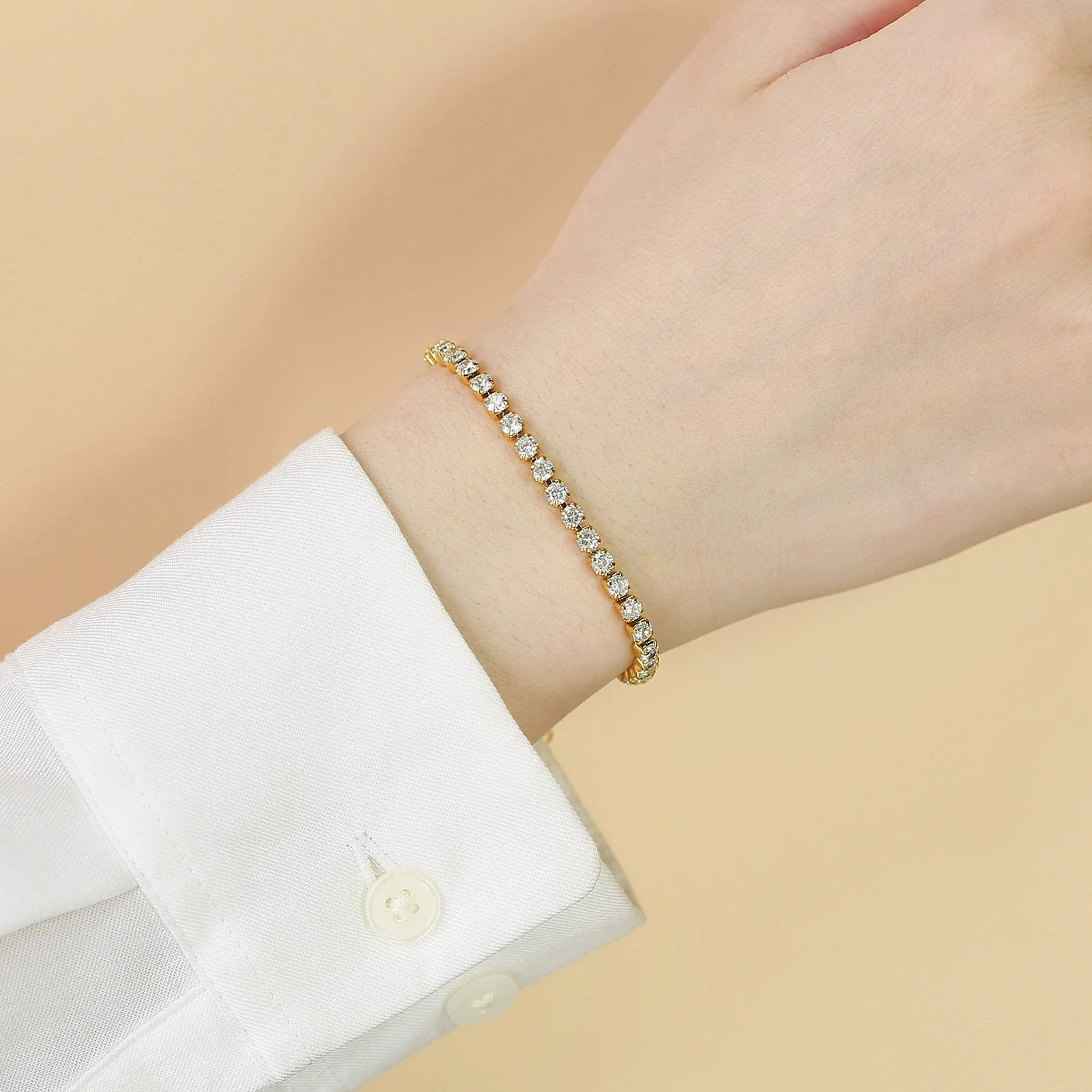 Stainless Steel Geometric Diamond Tennis Bracelet For Women - Image 3