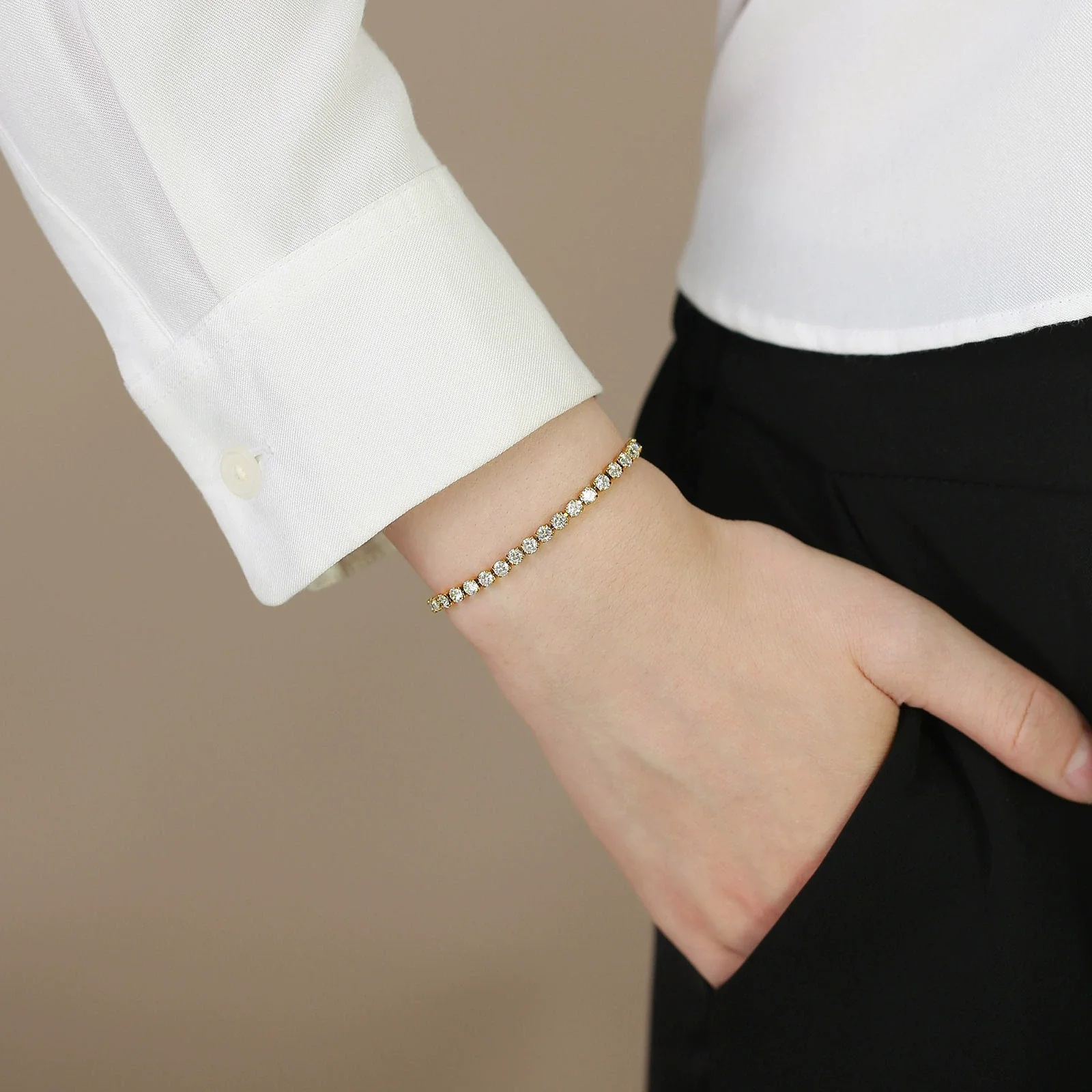 Stainless Steel Geometric Diamond Tennis Bracelet For Women - Image 4