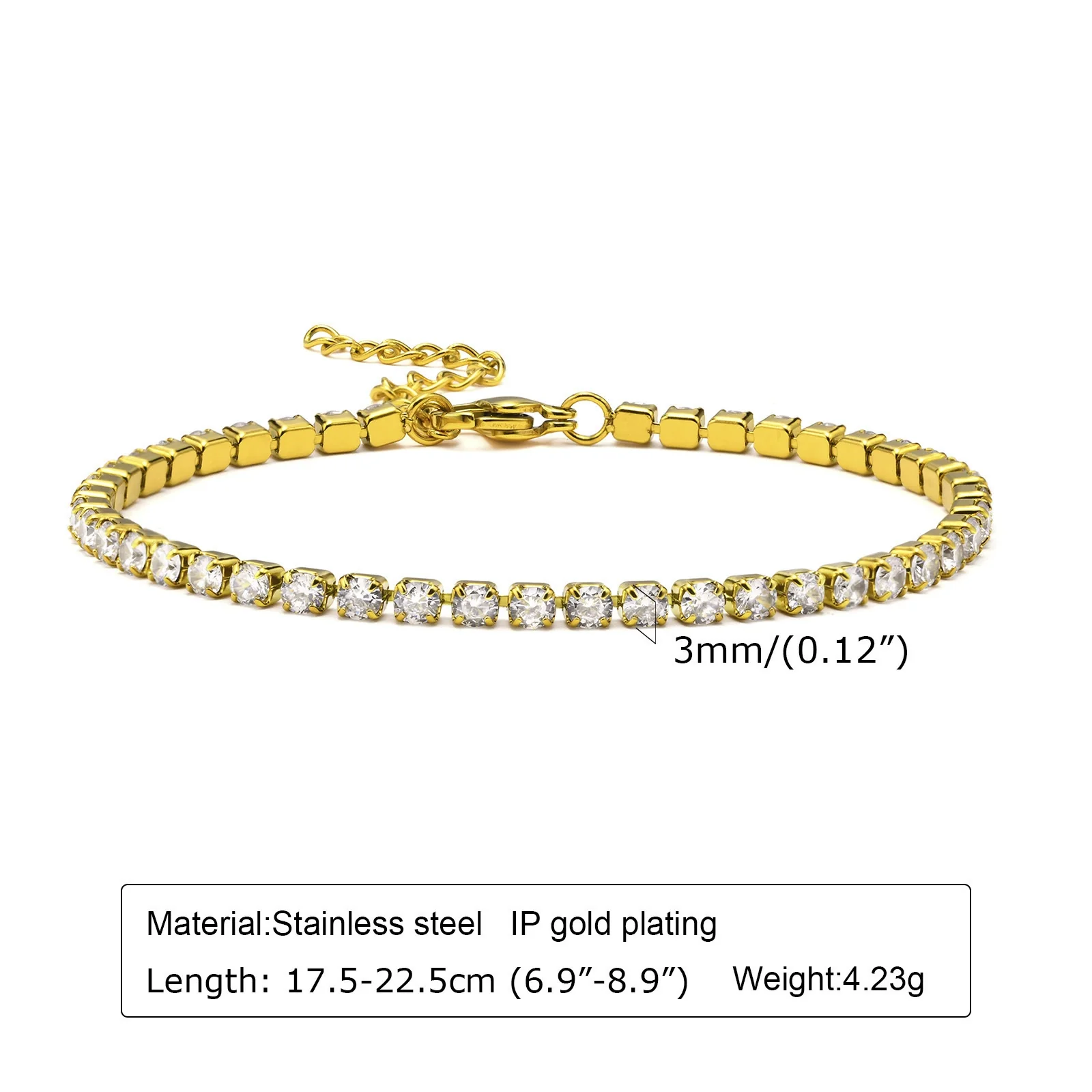 Stainless Steel Geometric Diamond Tennis Bracelet For Women - Image 6