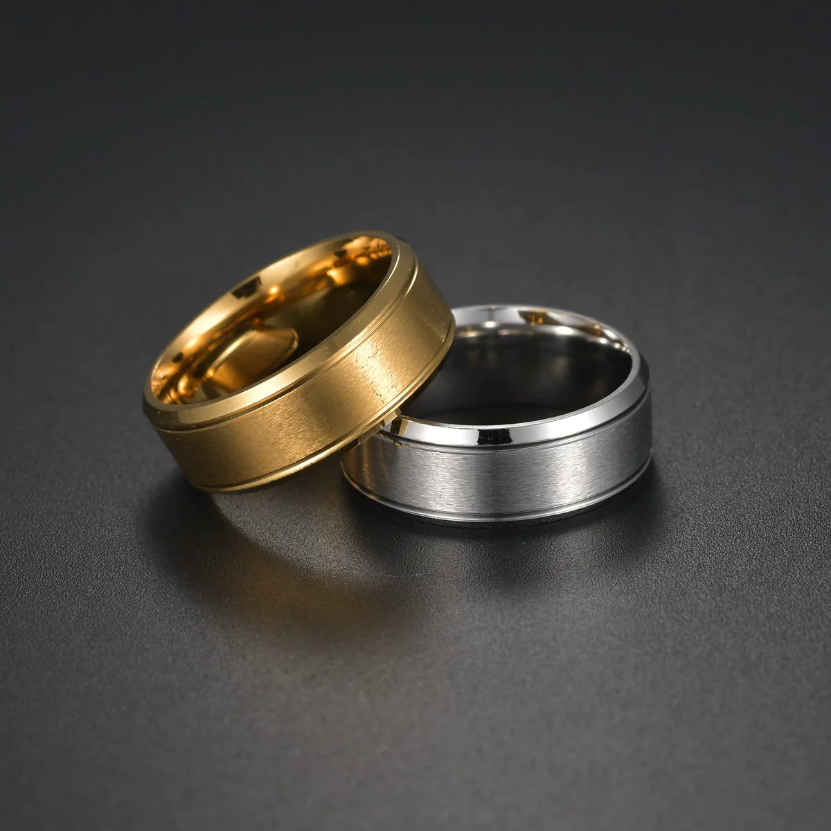 Stainless Steel Geometric Double Bevel Simple Unisex Ring With Electroplating Design - Image 3