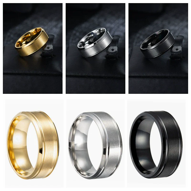 Stainless Steel Geometric Double Bevel Simple Unisex Ring With Electroplating Design - Image 4