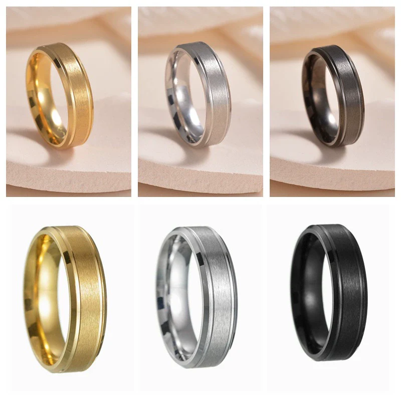 Stainless Steel Geometric Double Bevel Simple Unisex Ring With Electroplating Design - Image 5