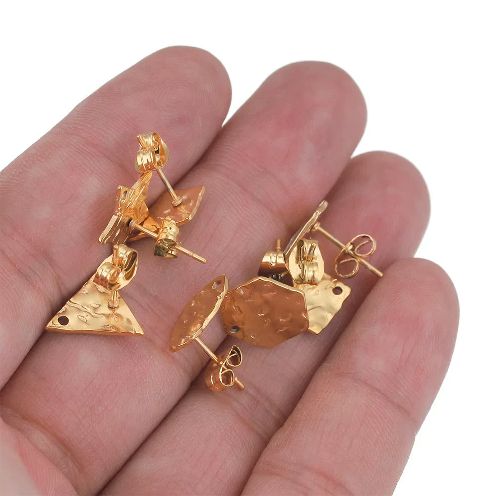 Stainless Steel Geometric Embossed Earring Piece Jewelry Accessories For Earrings Making With Electroplating And 18K Gold Plating - Image 4