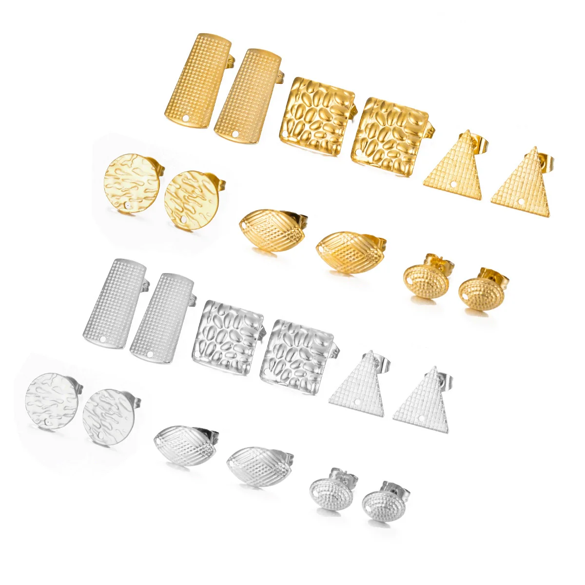 Stainless Steel Geometric Embossed Electroplated Earrings For Diy Making