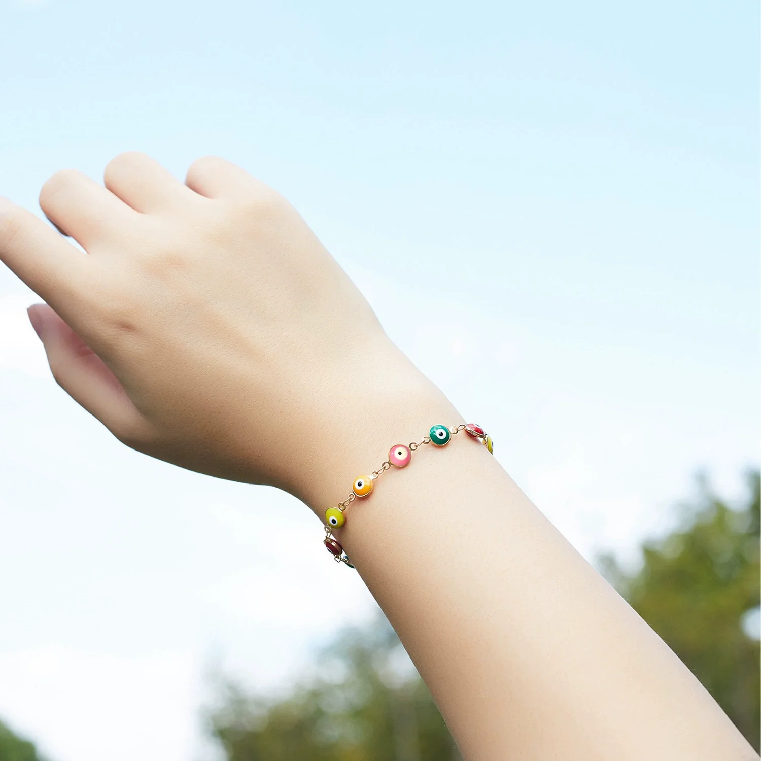 Stainless Steel Geometric Evil Eye Women's Bracelet With Electroplating - Image 2