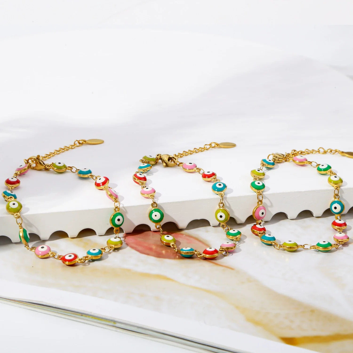 Stainless Steel Geometric Evil Eye Women's Bracelet With Electroplating - Image 4