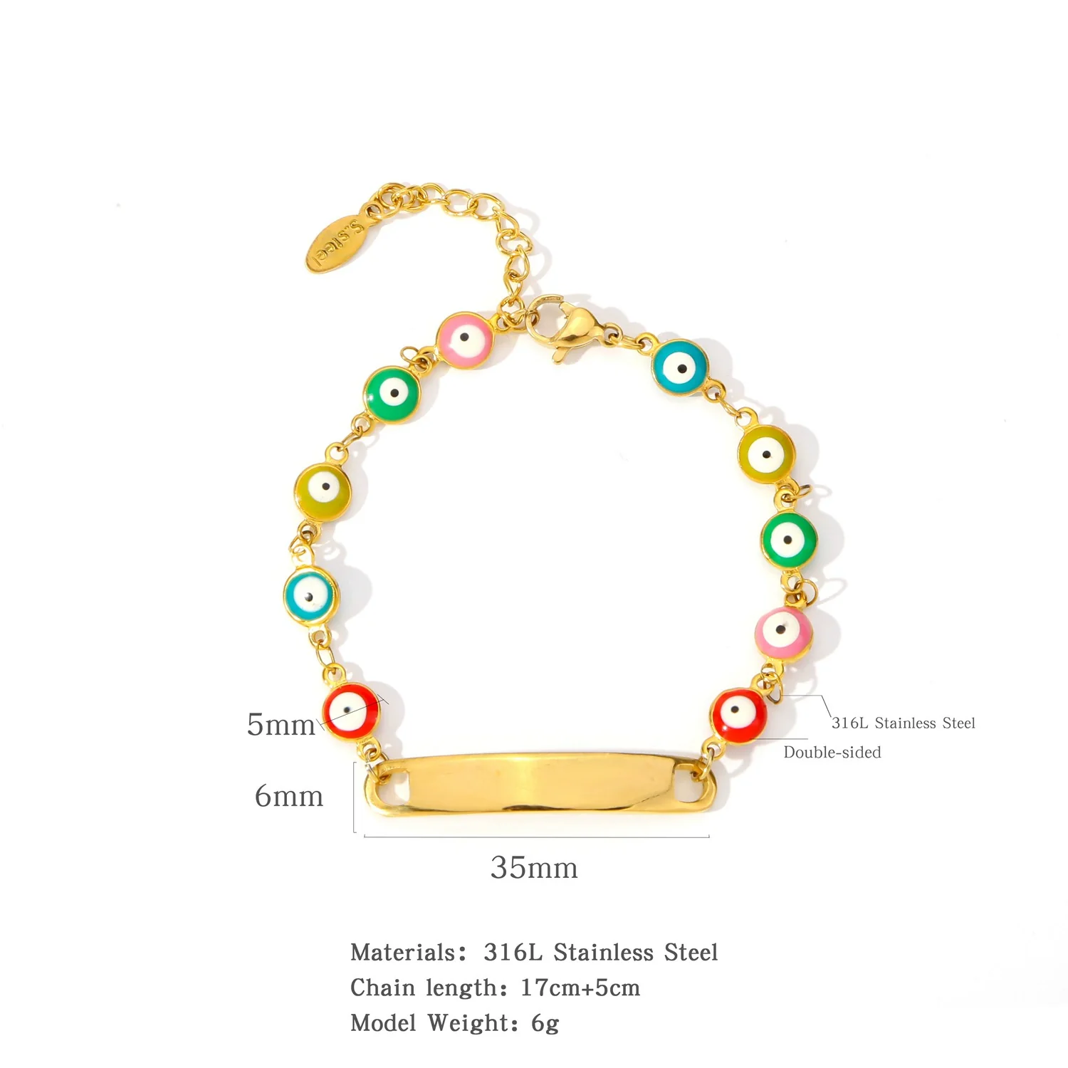 Stainless Steel Geometric Evil Eye Women's Bracelet With Electroplating - Image 7