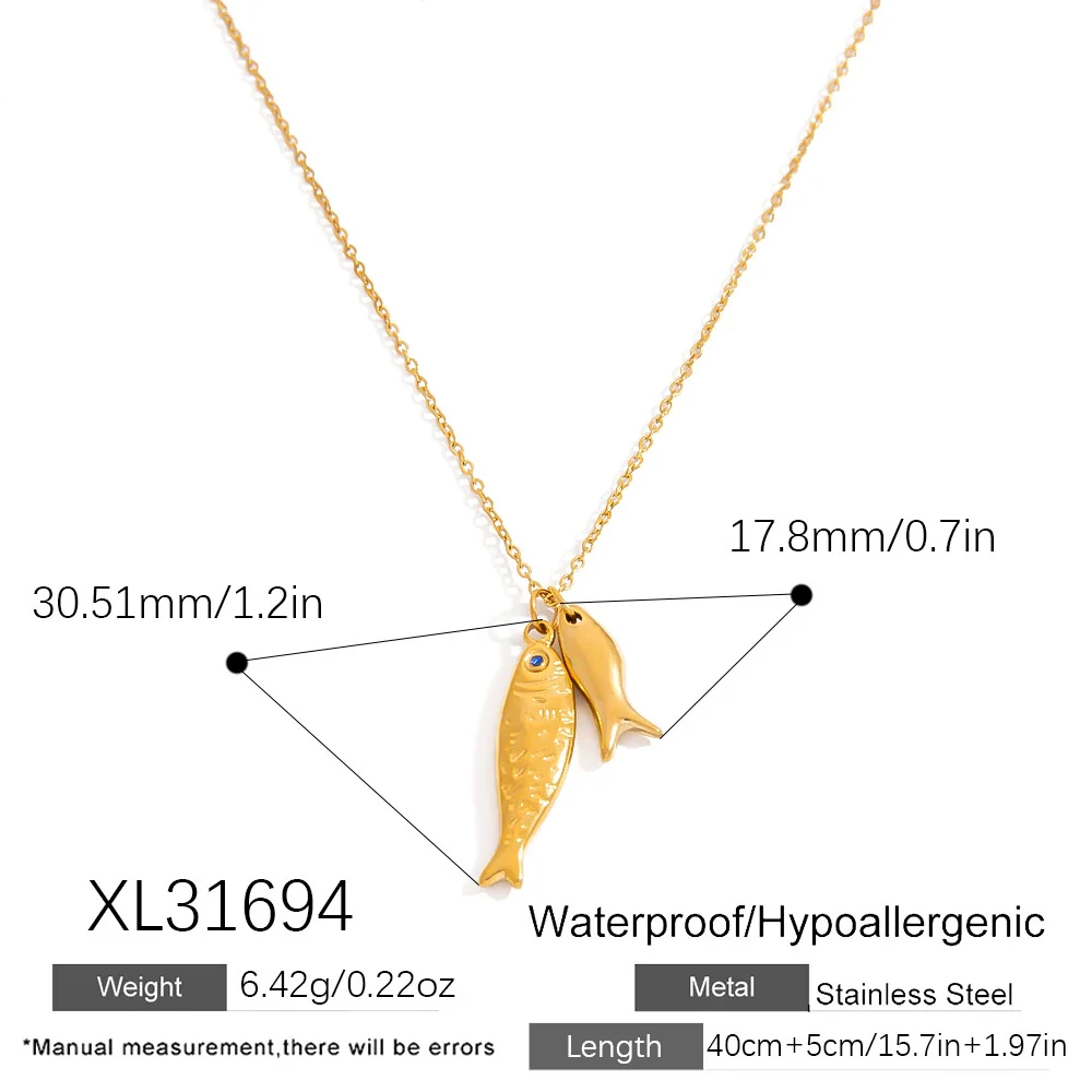 Stainless Steel Geometric Fish Pendant Necklace For Women With 18K Gold Electroplated Cross Chain - Image 6