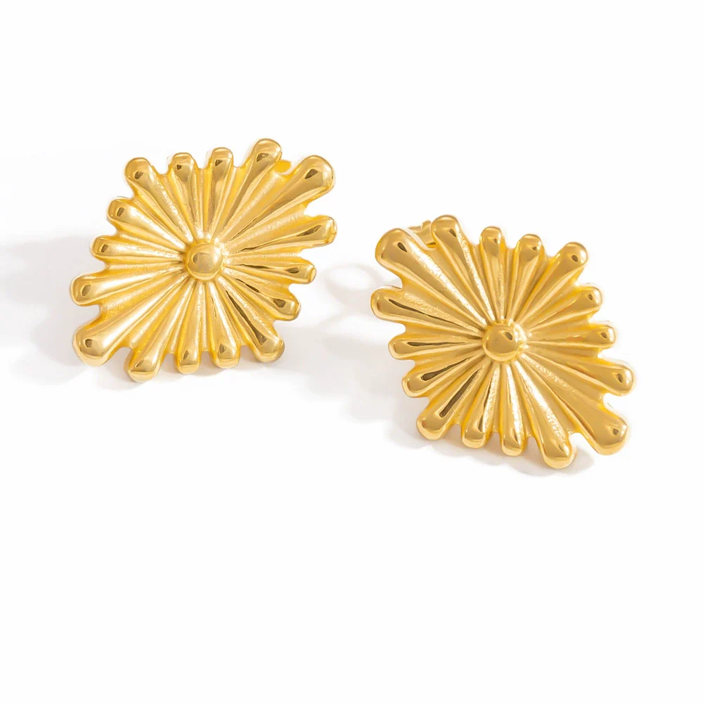 Stainless Steel Geometric Flower Asymmetrical Earrings For Women Gold Plated Light Luxury Minimalist Style - Image 5