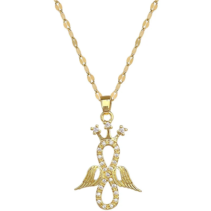 Stainless Steel Geometric Full Diamond Women's Necklace With Copper Pendant - Image 5