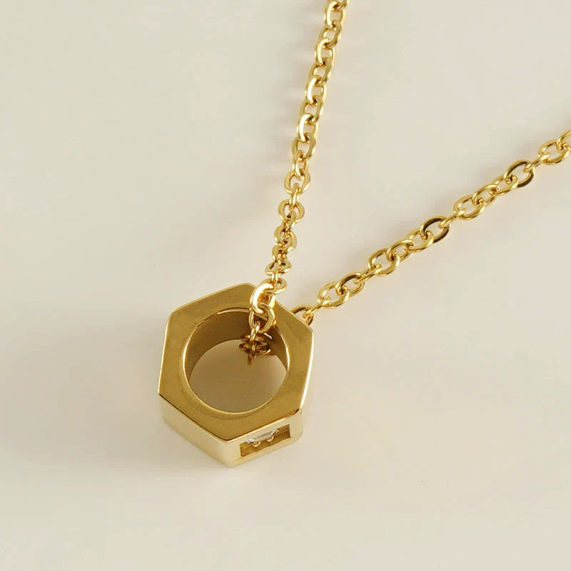 316L Stainless Steel Geometric Joker Hexagonal 3D Pendant Necklace Electroplating Unisex - Image 2