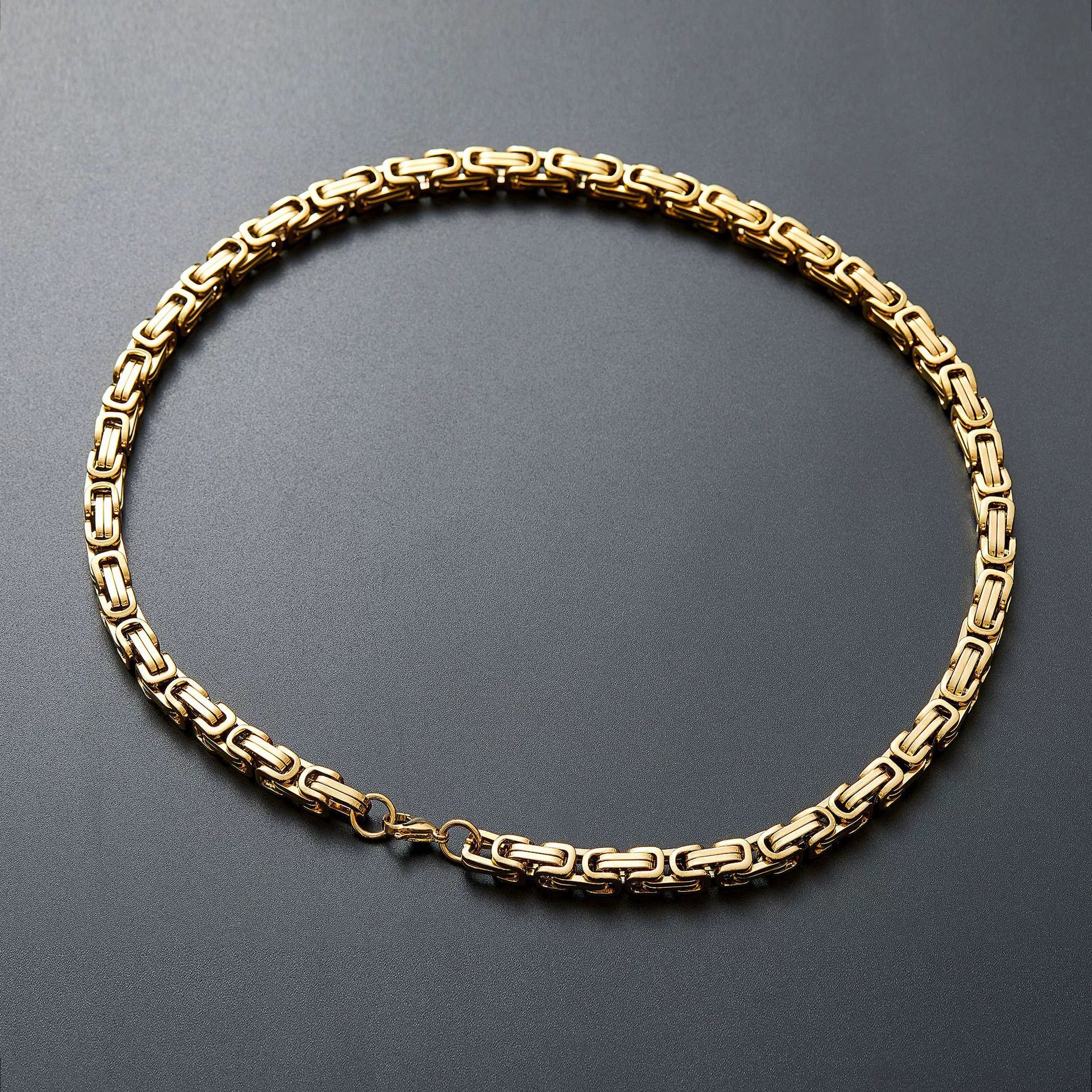 Stainless Steel Geometric Link Chain Men's Byzantine Necklace Pendant - Image 2