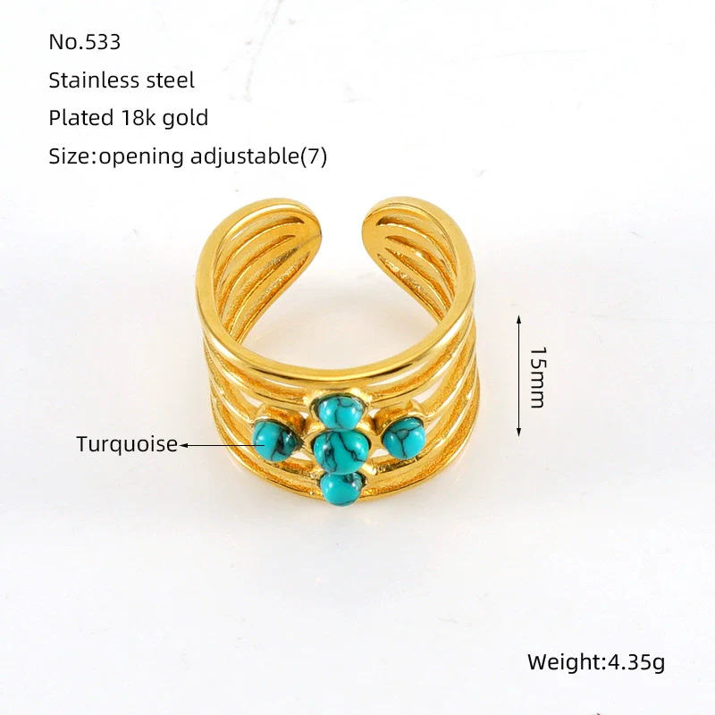 316L Stainless Steel Geometric Malachite Inlaid Electroplated Unisex Ring - Image 7
