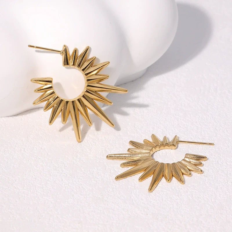 Stainless Steel Geometric Minimalist Retro 18K Goldplated Electroplated Women's Earrings - Image 3