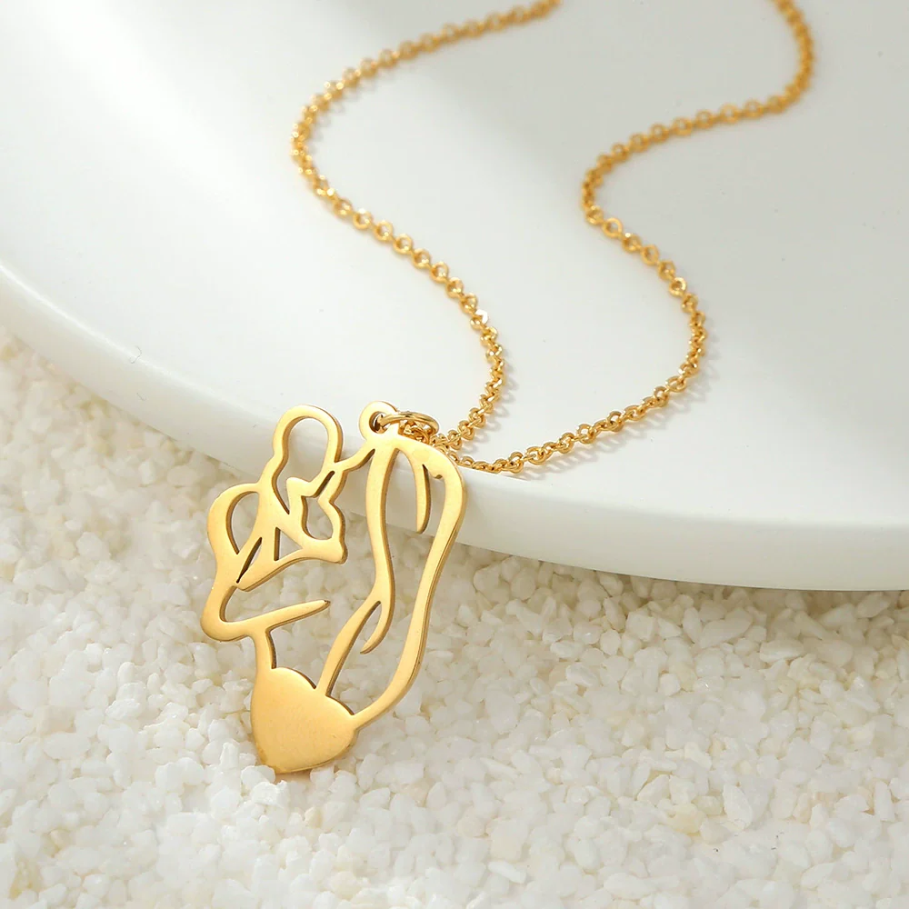 Stainless Steel Geometric Mother And Child Pendant Necklace With Snake Bone Chain Real Gold Electroplated