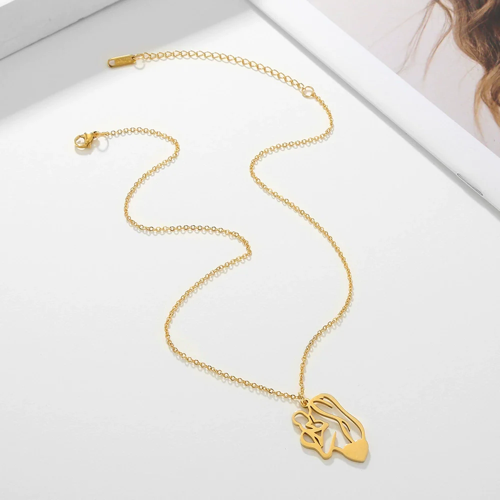 Stainless Steel Geometric Mother And Child Pendant Necklace With Snake Bone Chain Real Gold Electroplated - Image 2