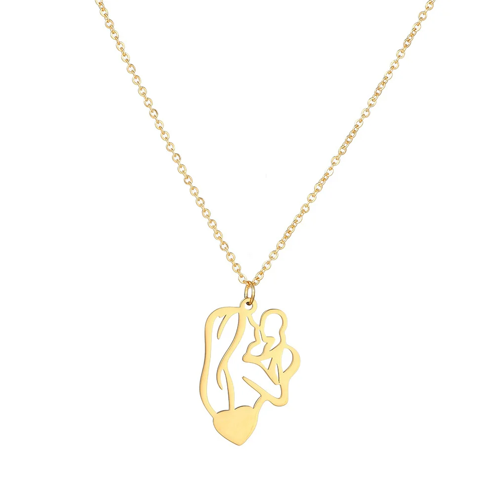 Stainless Steel Geometric Mother And Child Pendant Necklace With Snake Bone Chain Real Gold Electroplated - Image 5