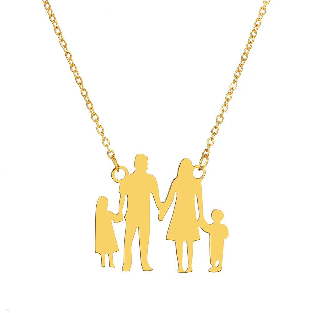 Stainless Steel Geometric Mother And Child Pendant Necklace With Snake Bone Chain Real Gold Electroplated - Image 8