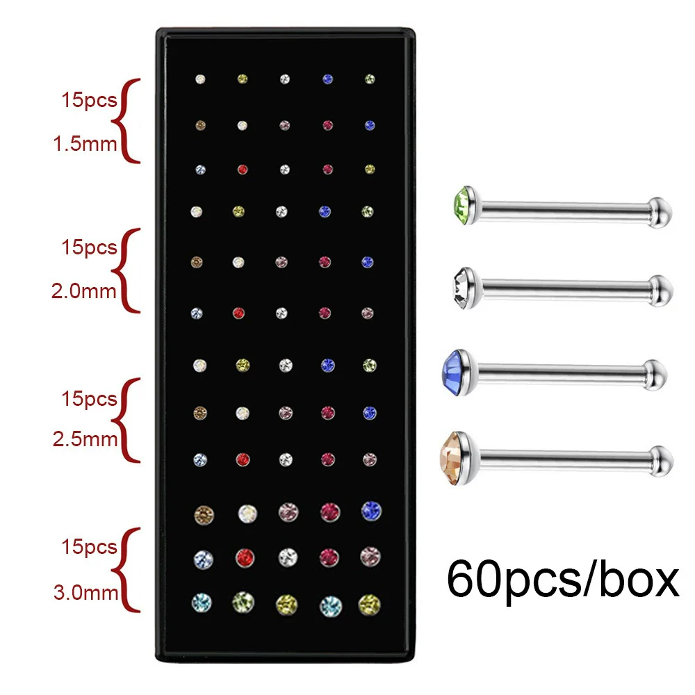 Stainless Steel Geometric Nose Nail Nose Ring Inlaid With Artificial And Semiprecious Stones For Women - Image 13