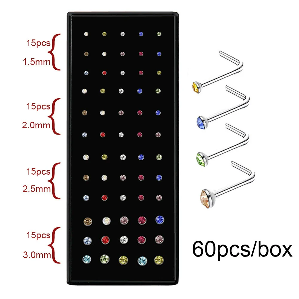 Stainless Steel Geometric Nose Nail Nose Ring Inlaid With Artificial And Semiprecious Stones For Women - Image 15