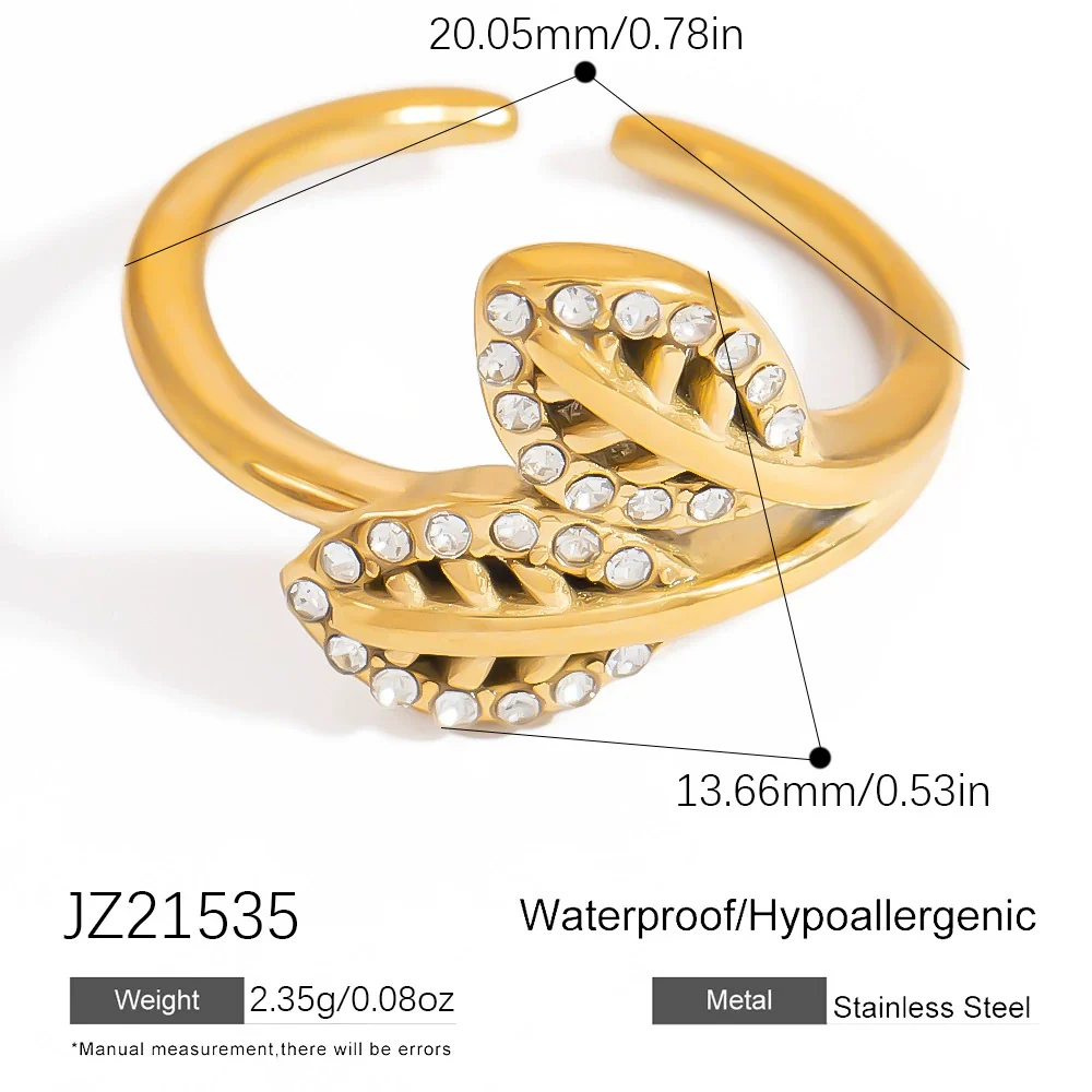 Stainless Steel Geometric Open Ring Jewelry Electroplated With Bright Stone And 18K Gold Colorpreserving Feature - Image 12