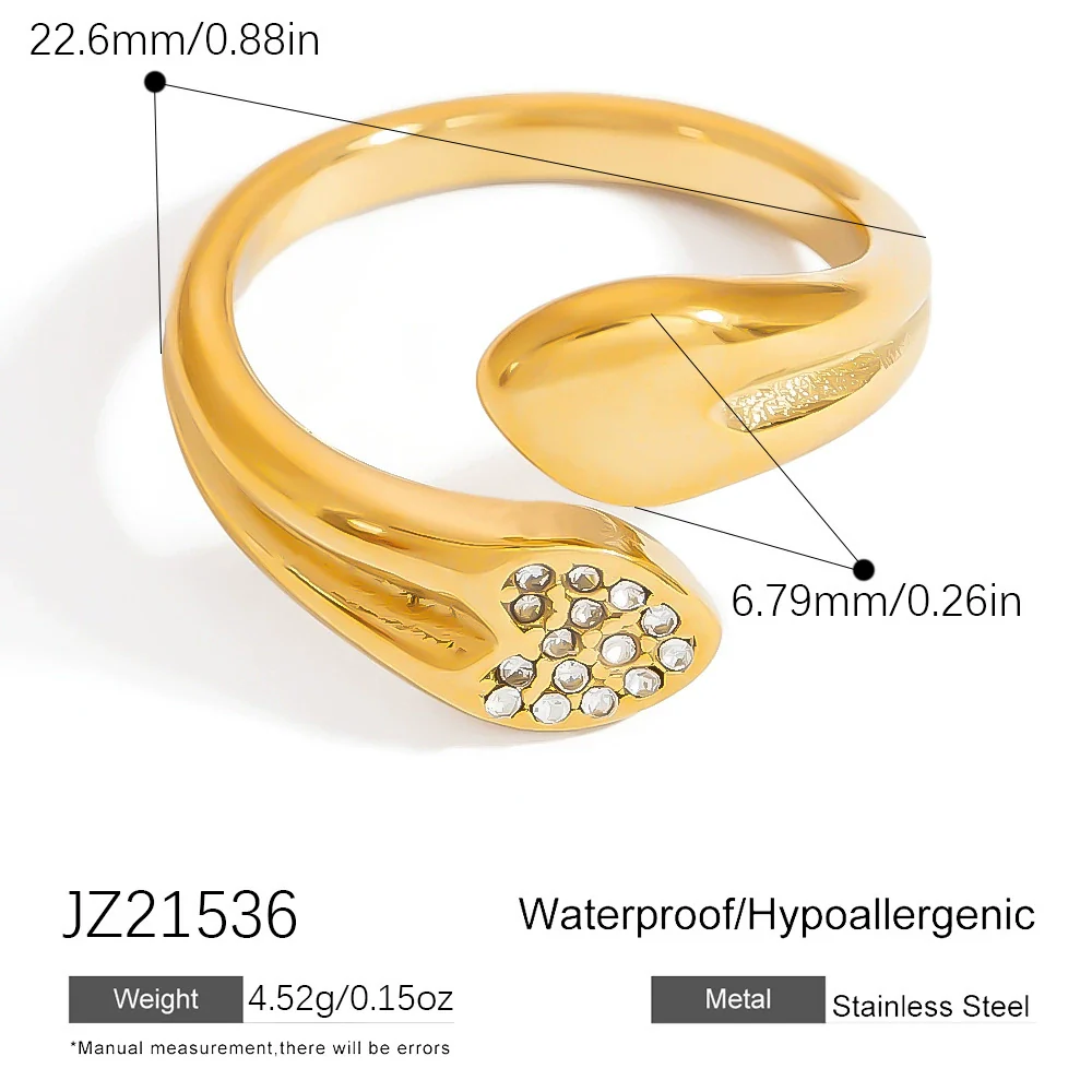 Stainless Steel Geometric Open Ring Jewelry Electroplated With Bright Stone And 18K Gold Colorpreserving Feature - Image 13