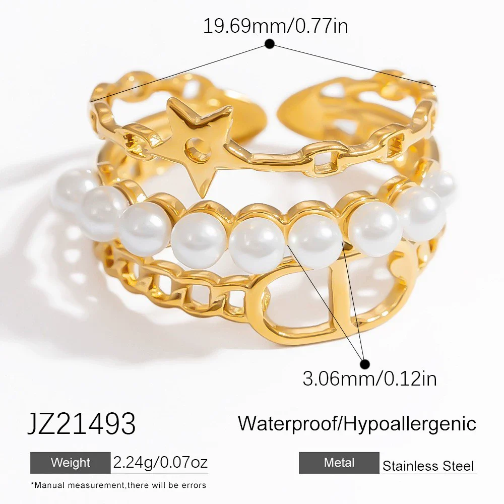 Stainless Steel Geometric Open Ring Jewelry Electroplated With Bright Stone And 18K Gold Colorpreserving Feature - Image 15