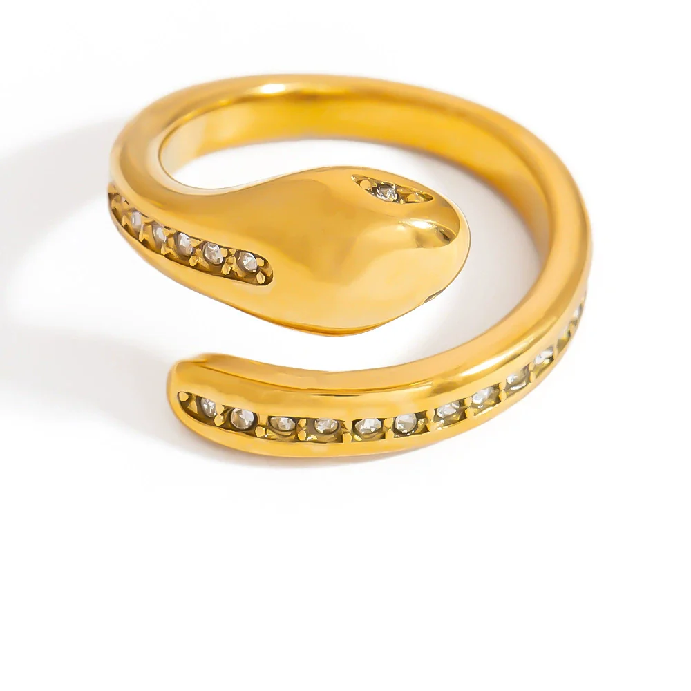 Stainless Steel Geometric Open Ring Jewelry Electroplated With Bright Stone And 18K Gold Colorpreserving Feature - Image 5