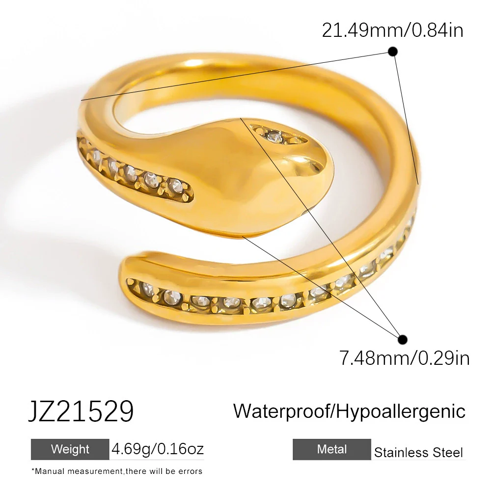 Stainless Steel Geometric Open Ring Jewelry Electroplated With Bright Stone And 18K Gold Colorpreserving Feature - Image 6
