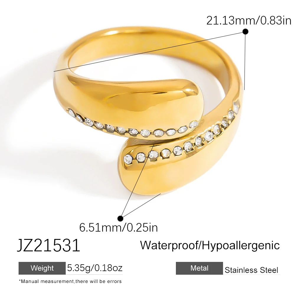 Stainless Steel Geometric Open Ring Jewelry Electroplated With Bright Stone And 18K Gold Colorpreserving Feature - Image 8