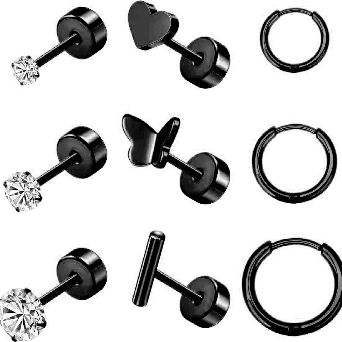 Stainless Steel Geometric Plant Flowers Style Electroplated Piercing Jewelry Ear Studs Ear Bone Nails Barbell Wafer Earrings Combination Suit