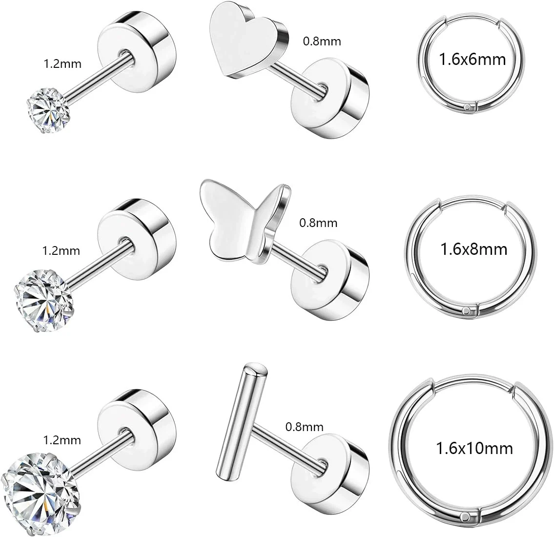 Stainless Steel Geometric Plant Flowers Style Electroplated Piercing Jewelry Ear Studs Ear Bone Nails Barbell Wafer Earrings Combination Suit - Image 5