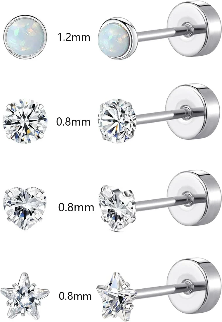 Stainless Steel Geometric Plant Flowers Style Electroplated Piercing Jewelry Ear Studs Ear Bone Nails Barbell Wafer Earrings Combination Suit - Image 7