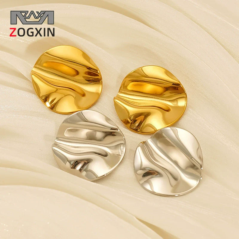 316L Stainless Steel Geometric Pleated Irregular Vacuum 18K Gold Plated Electroplated Women's Earrings