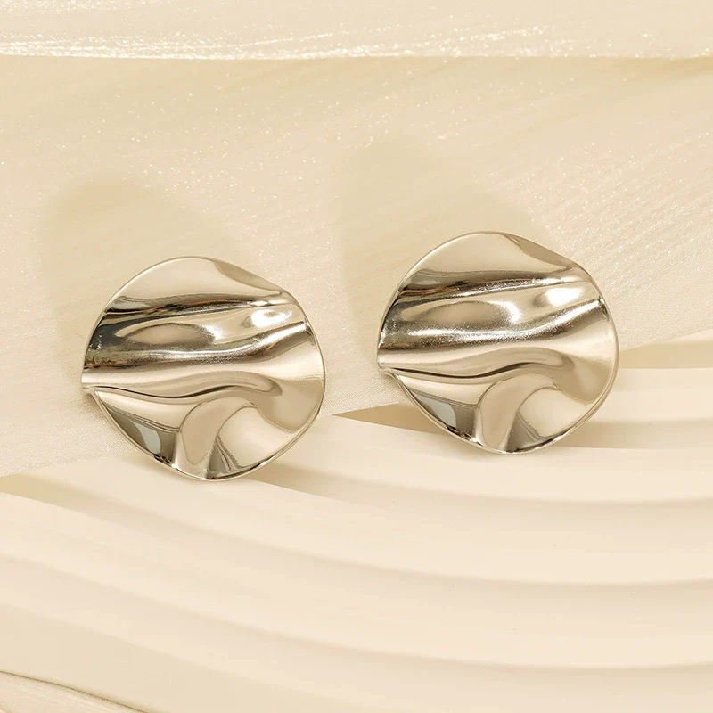 316L Stainless Steel Geometric Pleated Irregular Vacuum 18K Gold Plated Electroplated Women's Earrings - Image 3