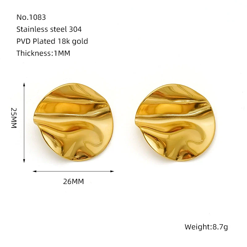 316L Stainless Steel Geometric Pleated Irregular Vacuum 18K Gold Plated Electroplated Women's Earrings - Image 5