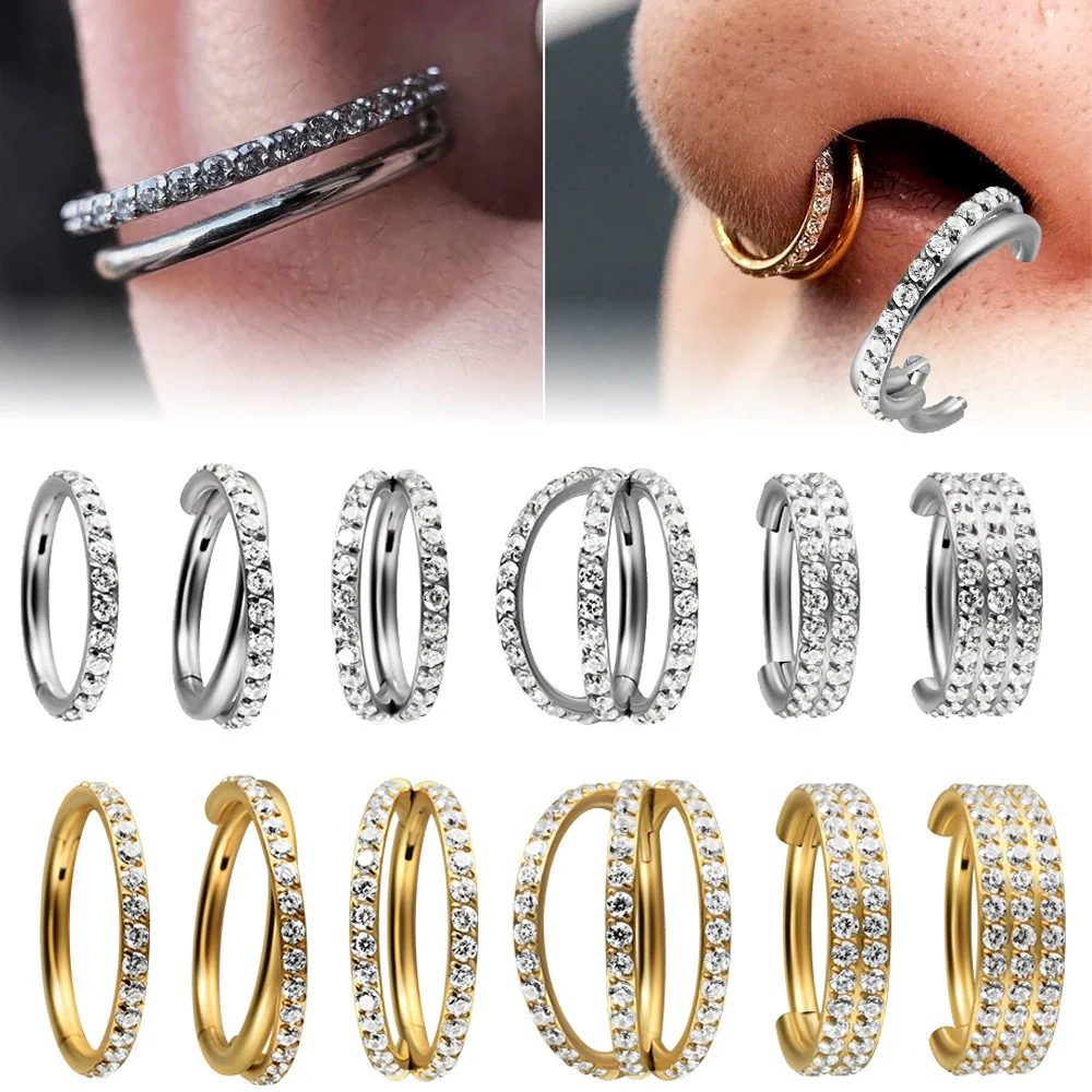 Stainless Steel Geometric Precision Inlaid Zircon Nose Ring And Ear Bone Cartilage Helix Earrings With Electroplating