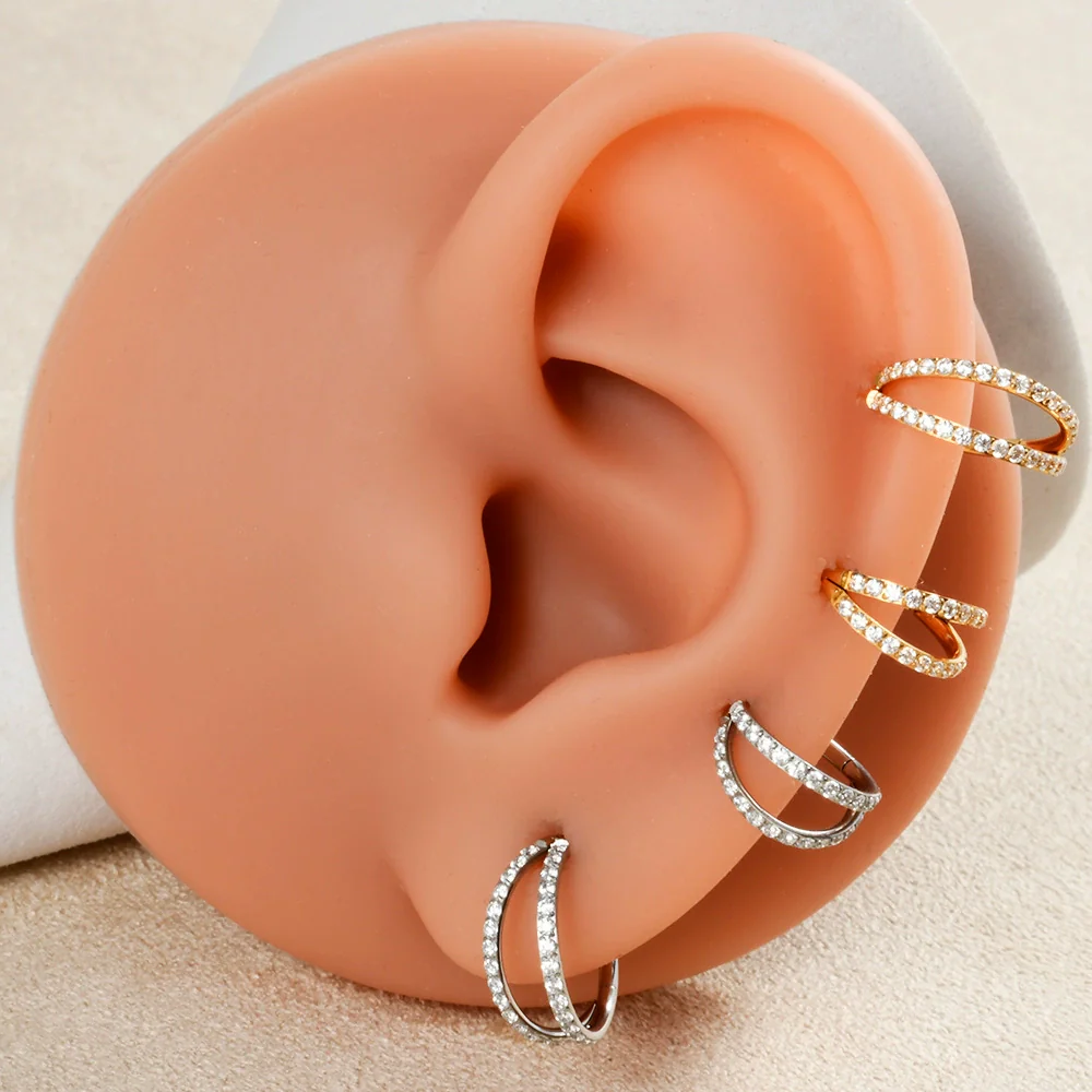 Stainless Steel Geometric Precision Inlaid Zircon Nose Ring And Ear Bone Cartilage Helix Earrings With Electroplating - Image 2